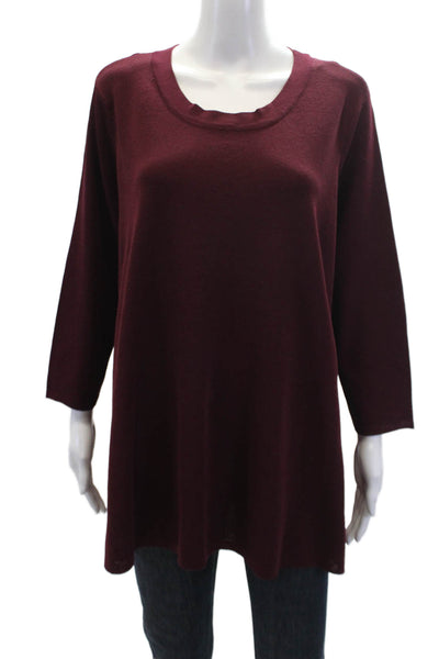 Anne Klein Womens Knit Round Neck Long Sleeve Sweater Top Burgundy Size 2X