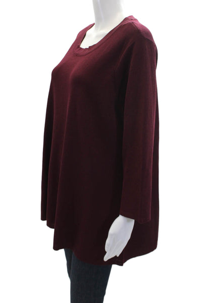 Anne Klein Womens Knit Round Neck Long Sleeve Sweater Top Burgundy Size 2X