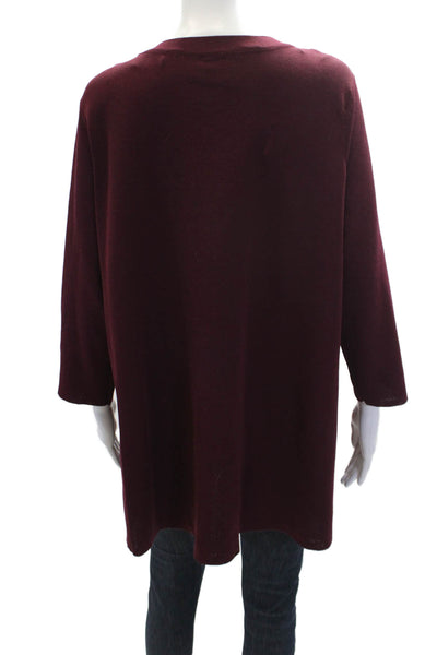 Anne Klein Womens Knit Round Neck Long Sleeve Sweater Top Burgundy Size 2X
