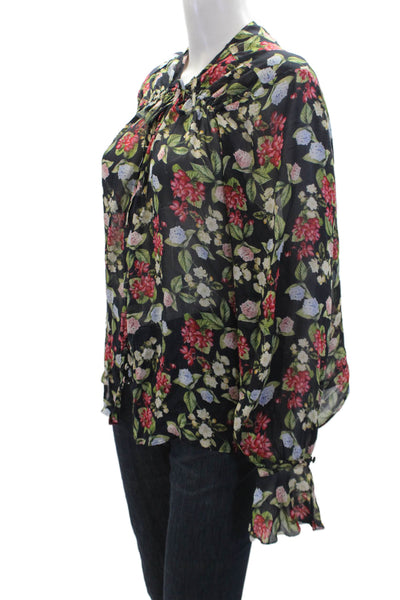 Nicholas Womens Silk Floral Print V-Neck Button-Down Shirt Black Size 18