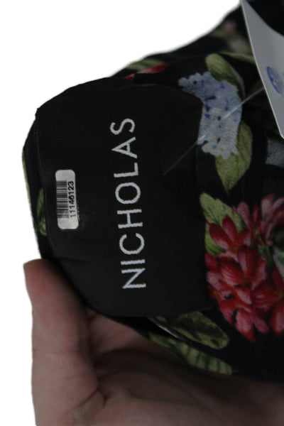 Nicholas Womens Silk Floral Print V-Neck Button-Down Shirt Black Size 18