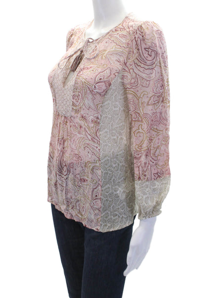 Joie Womens Silk Long Sleeve V-neck Abstract Printed Blouse Pink Size XS