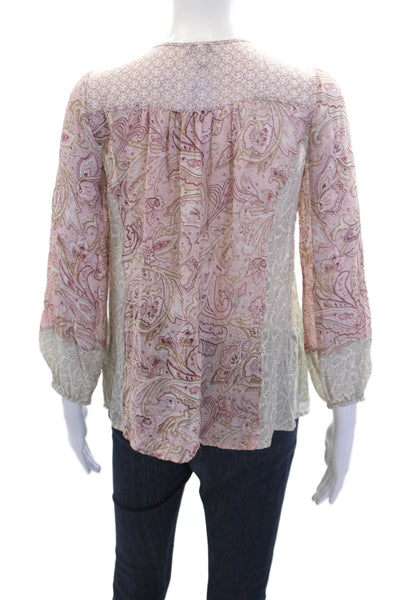 Joie Womens Silk Long Sleeve V-neck Abstract Printed Blouse Pink Size XS