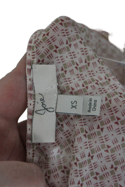 Joie Womens Silk Long Sleeve V-neck Abstract Printed Blouse Pink Size XS