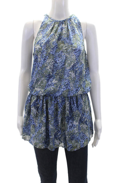 Ramy Brook Womens V-neck Sleeveless Textured Dotted Tank Blouse Blue Size S