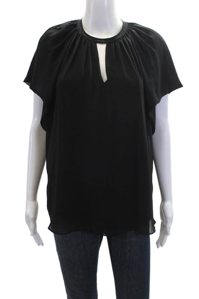 Kobi Halperin Women's Round Neck Short Sleeves Key Hole Blouse Black Size M