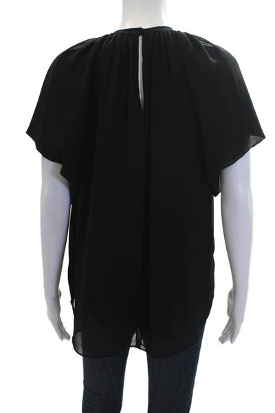 Kobi Halperin Women's Round Neck Short Sleeves Key Hole Blouse Black Size M