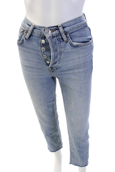 Re/Done Womens Cotton Distressed Ankle Detail Mid Rise Casual Jeans Blue Size 23