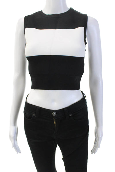 ALC Womens Crew Neck Stretch Sleeveless Color Block Crop Top Black Size XS