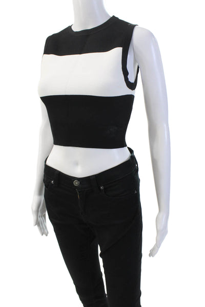 ALC Womens Crew Neck Stretch Sleeveless Color Block Crop Top Black Size XS
