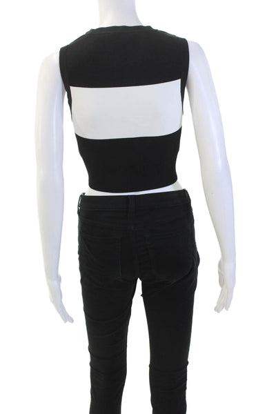 ALC Womens Crew Neck Stretch Sleeveless Color Block Crop Top Black Size XS