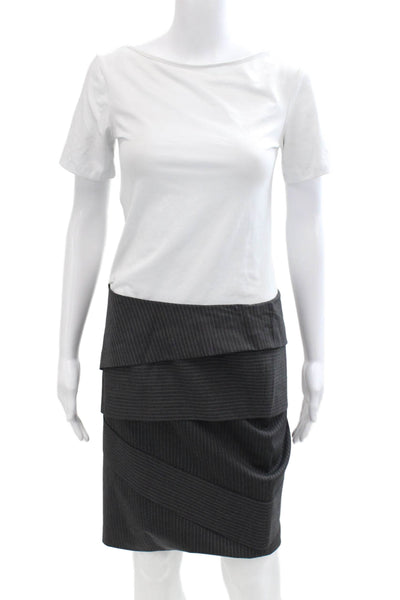 Piazza Sempione Womens Pinstriped Pencil Skirt Gray Wool Size Italian 40