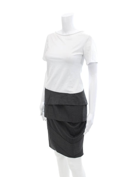 Piazza Sempione Womens Pinstriped Pencil Skirt Gray Wool Size Italian 40