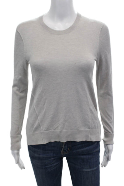ATM Womens Cotton Long Sleeve Round Neck Casual Knit Top Gray Size XS