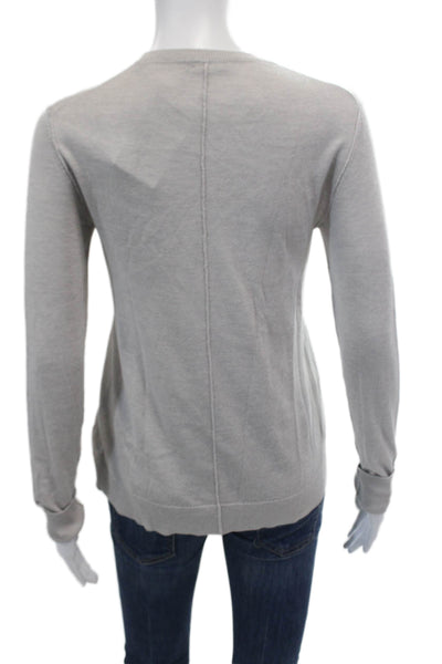 ATM Womens Cotton Long Sleeve Round Neck Casual Knit Top Gray Size XS