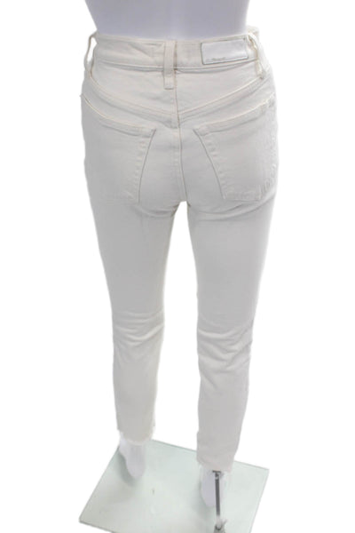 Re/Done Womens Button Fly Mid Rise Fringe Skinny Jeans White Size 24