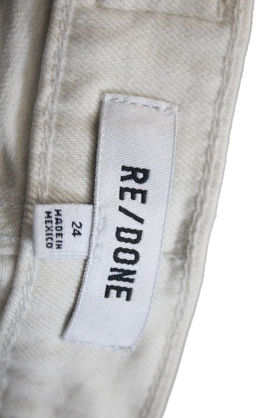 Re/Done Womens Button Fly Mid Rise Fringe Skinny Jeans White Size 24