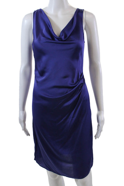 Theory Womens Silk Cowl Neck Sleeveless Ruched Playara Poignant Dress Purple Siz