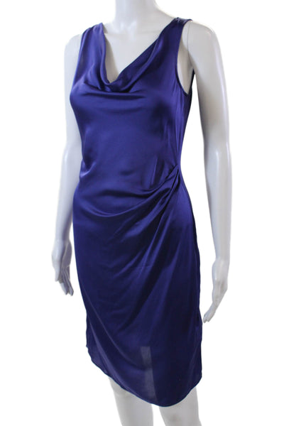 Theory Womens Silk Cowl Neck Sleeveless Ruched Playara Poignant Dress Purple Siz