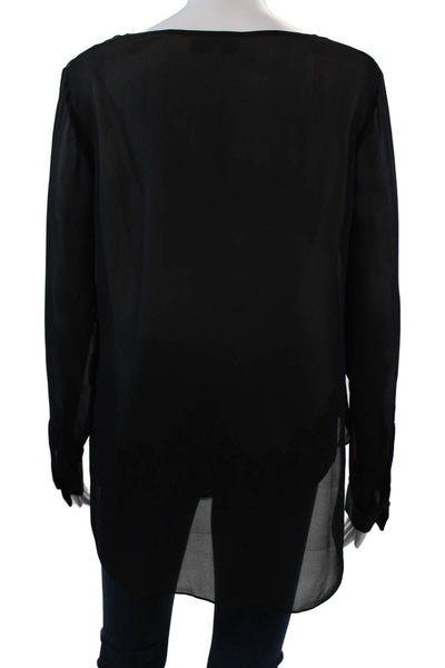 Robert Rodriguez Womens Silk Lace Trim V Neck Blouse Black White Size 6