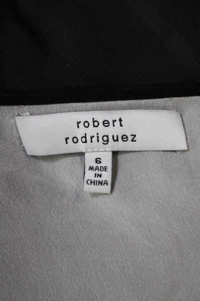 Robert Rodriguez Womens Silk Lace Trim V Neck Blouse Black White Size 6