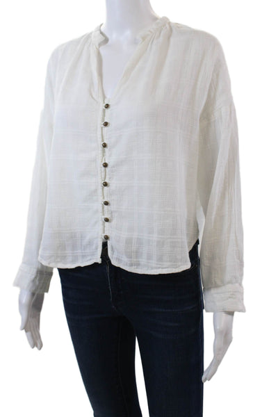 Pilcro and the Letterpress Anthropologie Womens Cotton Button Blouse White Size