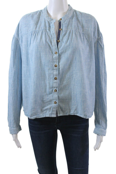 Pilcro and the Letterpress Anthropologie Womens Cotton Stripe Top Blue Size M