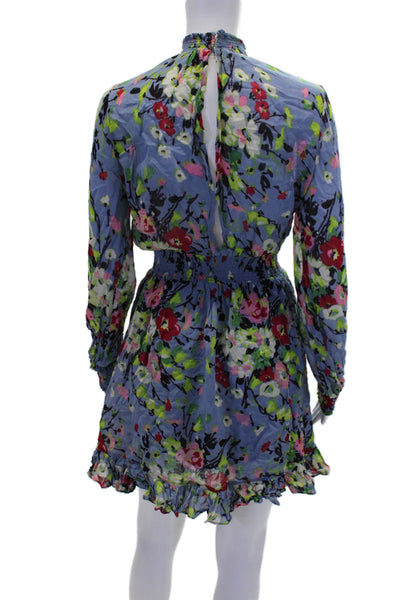 Amo Womens Floral Print Long Sleeves A Line Dress Blue Size Extra Small