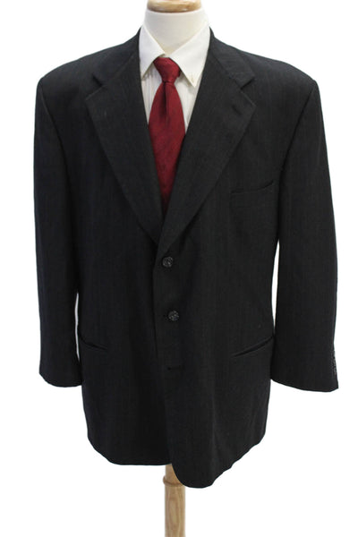 Givenchy Mens Pinstriped Three Button Blazer Jacket Gray Wool Size 48