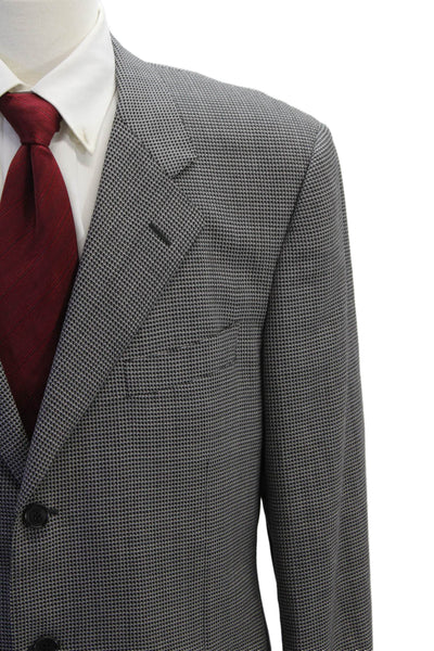 Zanella Mens Printed Three Button Blazer Jacket Black White Wool Size 46 Long
