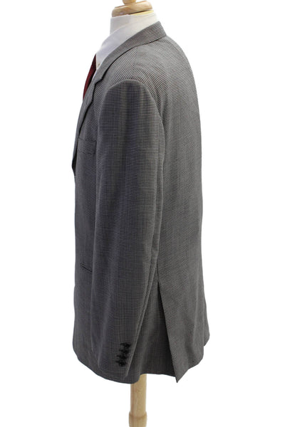 Zanella Mens Printed Three Button Blazer Jacket Black White Wool Size 46 Long