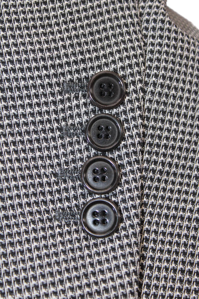 Zanella Mens Printed Three Button Blazer Jacket Black White Wool Size 46 Long