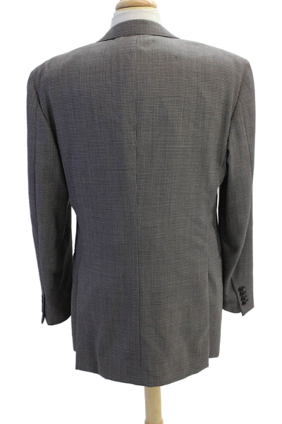 Zanella Mens Printed Three Button Blazer Jacket Black White Wool Size 46 Long