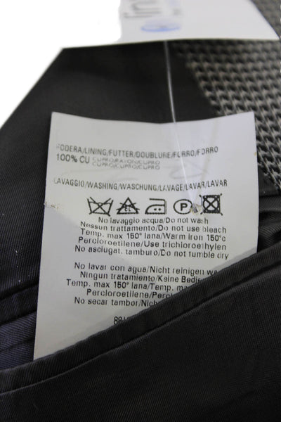 Zanella Mens Printed Three Button Blazer Jacket Black White Wool Size 46 Long