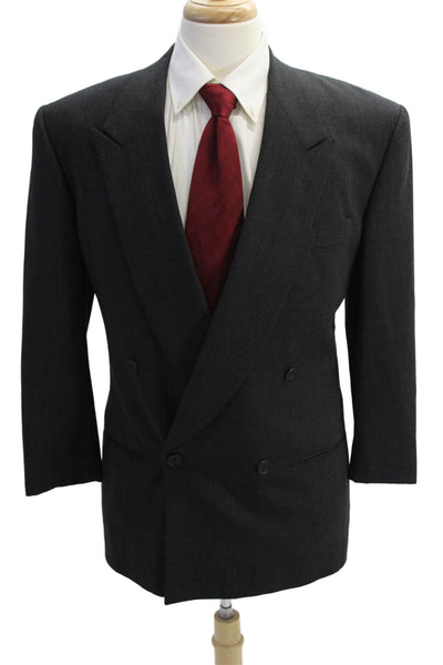 Zanella Mens Printed Three Button Blazer Jacket Black White Wool Size 46 Long