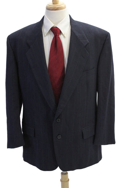 Givenchy Mens Pinstriped Wide Lapel Blazer Jacket Navy Blue Green Wool Size 46