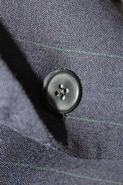 Givenchy Mens Pinstriped Wide Lapel Blazer Jacket Navy Blue Green Wool Size 46