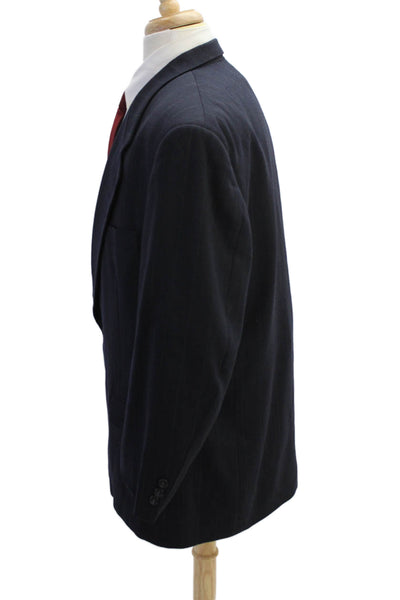 Givenchy Mens Pinstriped Wide Lapel Blazer Jacket Navy Blue Green Wool Size 46