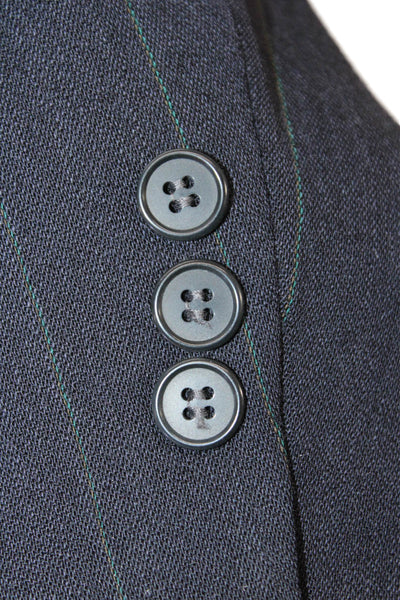 Givenchy Mens Pinstriped Wide Lapel Blazer Jacket Navy Blue Green Wool Size 46