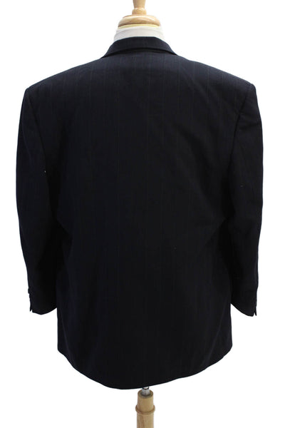 Givenchy Mens Pinstriped Wide Lapel Blazer Jacket Navy Blue Green Wool Size 46