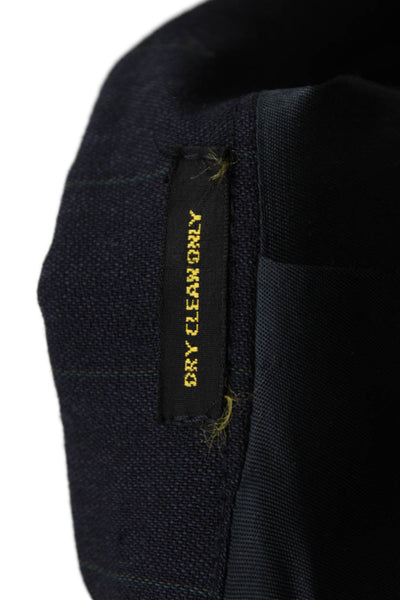 Givenchy Mens Pinstriped Wide Lapel Blazer Jacket Navy Blue Green Wool Size 46
