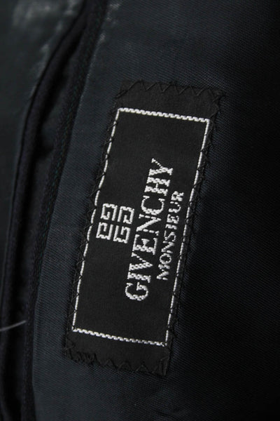 Givenchy Mens Pinstriped Wide Lapel Blazer Jacket Navy Blue Green Wool Size 46