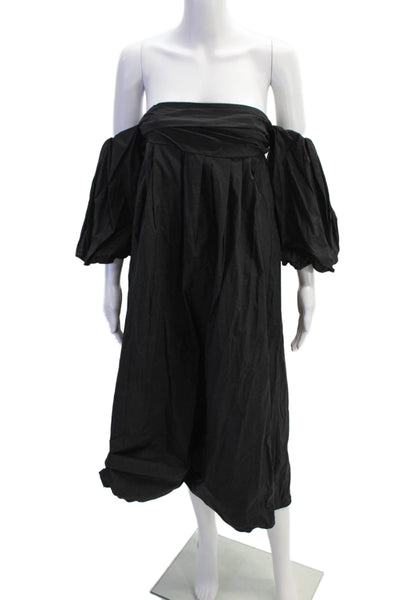 MNG Women's Square Neck Puff Sleeves Empire Waist Midi Dress Black Size 4