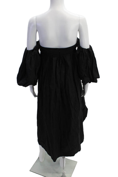 MNG Women's Square Neck Puff Sleeves Empire Waist Midi Dress Black Size 4