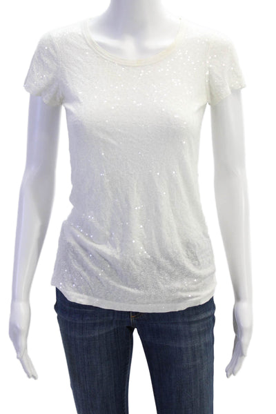 DKNY Women's Round Neck Short Sleeves Sequin Basic T-Shirt White Size S