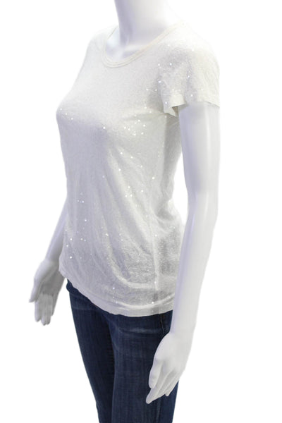 DKNY Women's Round Neck Short Sleeves Sequin Basic T-Shirt White Size S