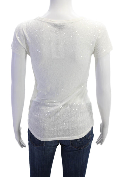 DKNY Women's Round Neck Short Sleeves Sequin Basic T-Shirt White Size S