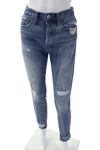 Re/Done Womens Textured Cotton Button Distressed Skinny Jeans Blue Size EUR 25