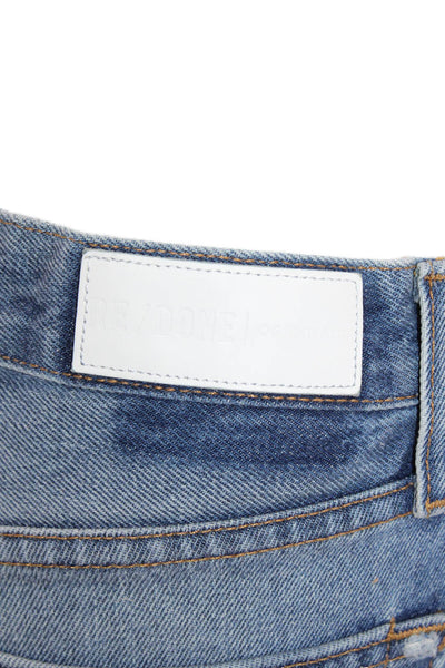 Re/Done Womens Textured Cotton Button Distressed Skinny Jeans Blue Size EUR 25