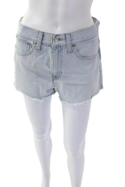 J Crew Womens Cotton Zip Button Distressed Light Wash Denim Shorts Blue Size EUR
